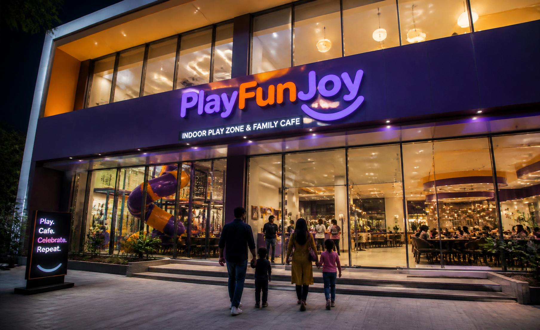 PlayFunJoy flagship outlet exterior at night